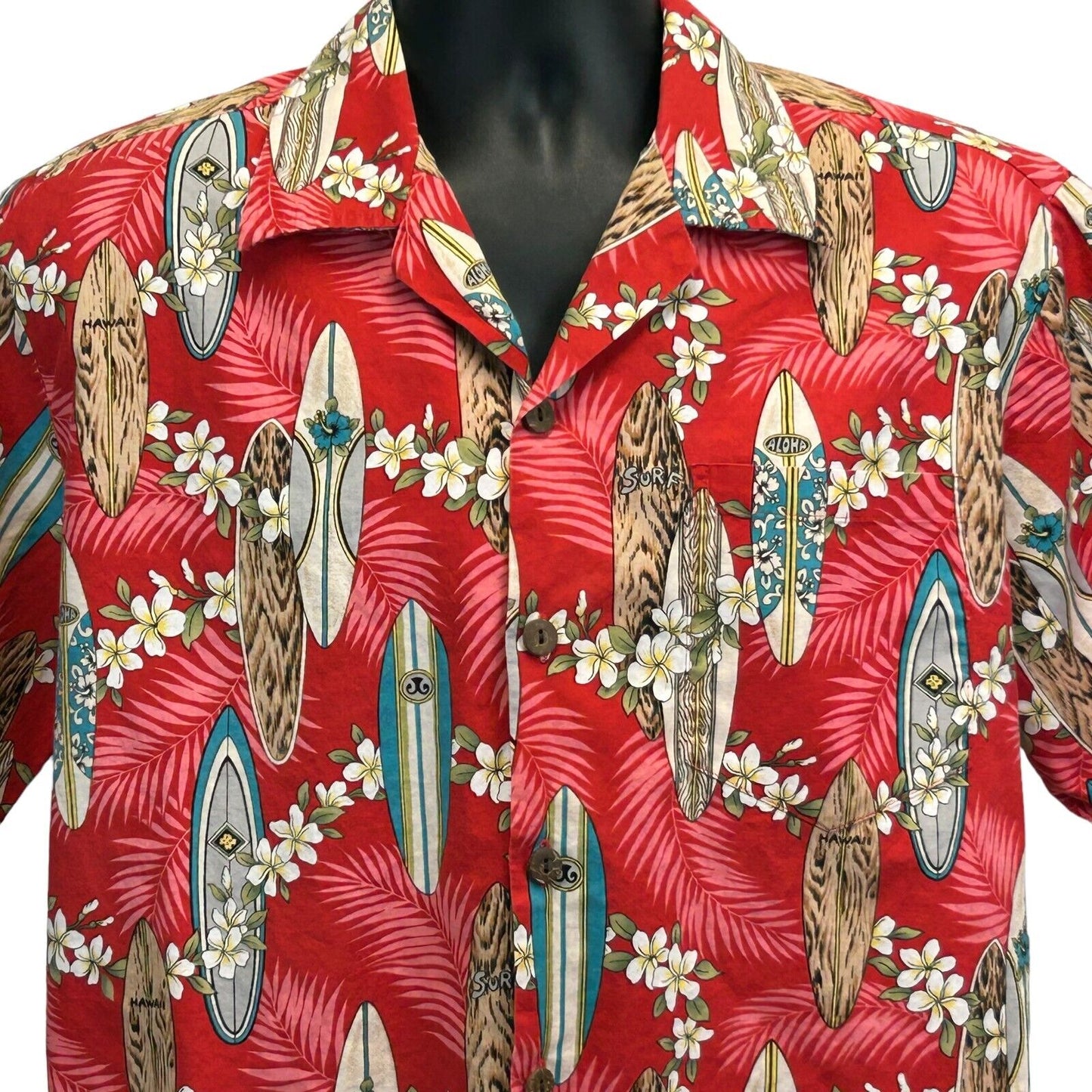 Howie Surfboards Vintage 90s Hawaiian Camp Shirt Medium Surfer Surfing Mens Red