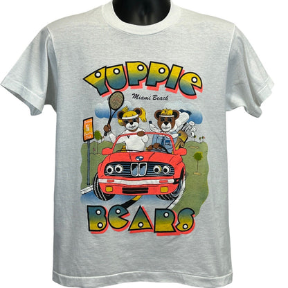 Yuppie Bears Miami Beach Vintage 80s T Shirt Medium Florida Golf USA Mens White
