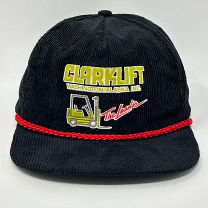 Vintage Clarklift Forklifts Hat Cap Black 80s Washington Alaska Snapback Rope