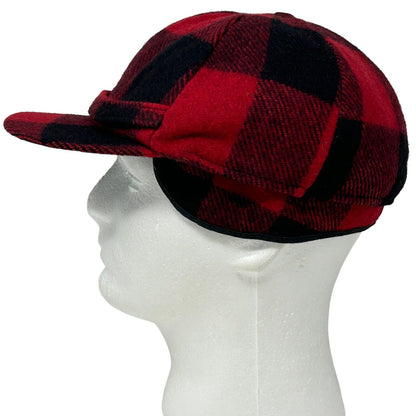 Woolrich Buffalo Check Vintage Hunter Hat Red Plaid Earflap Winter Hunting Cap