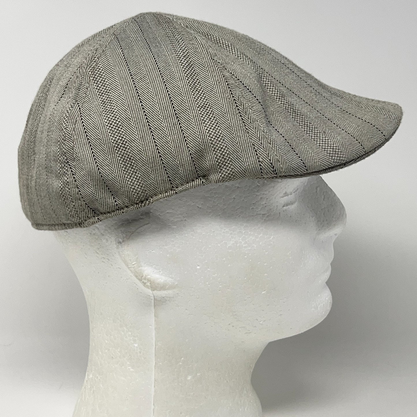 Vintage Stone Herringbone Flat Cap Hat Ivy Newsboy Cabbie Driving Beige S-M
