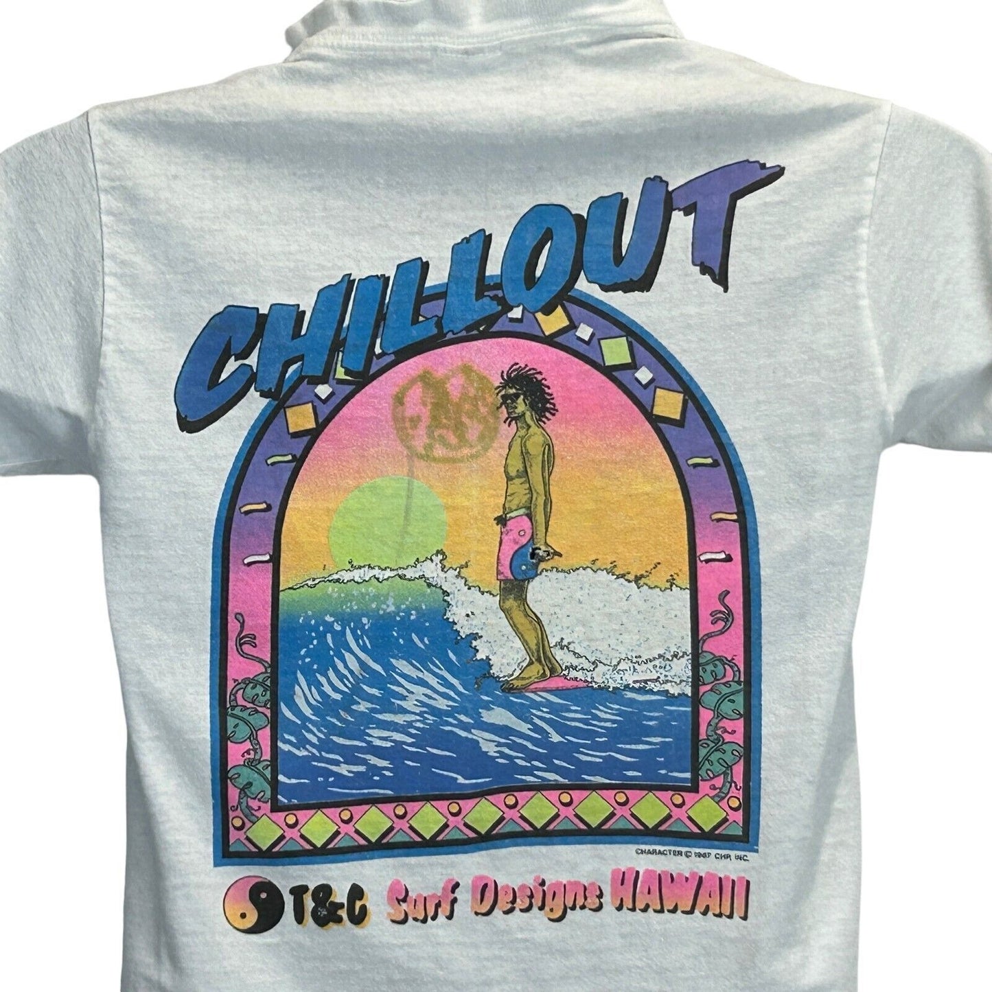 Camiseta vintage T&amp;C Surf Designs para hombre, talla extragrande, para surfistas, años 80, fabricada en EE. UU., color blanco