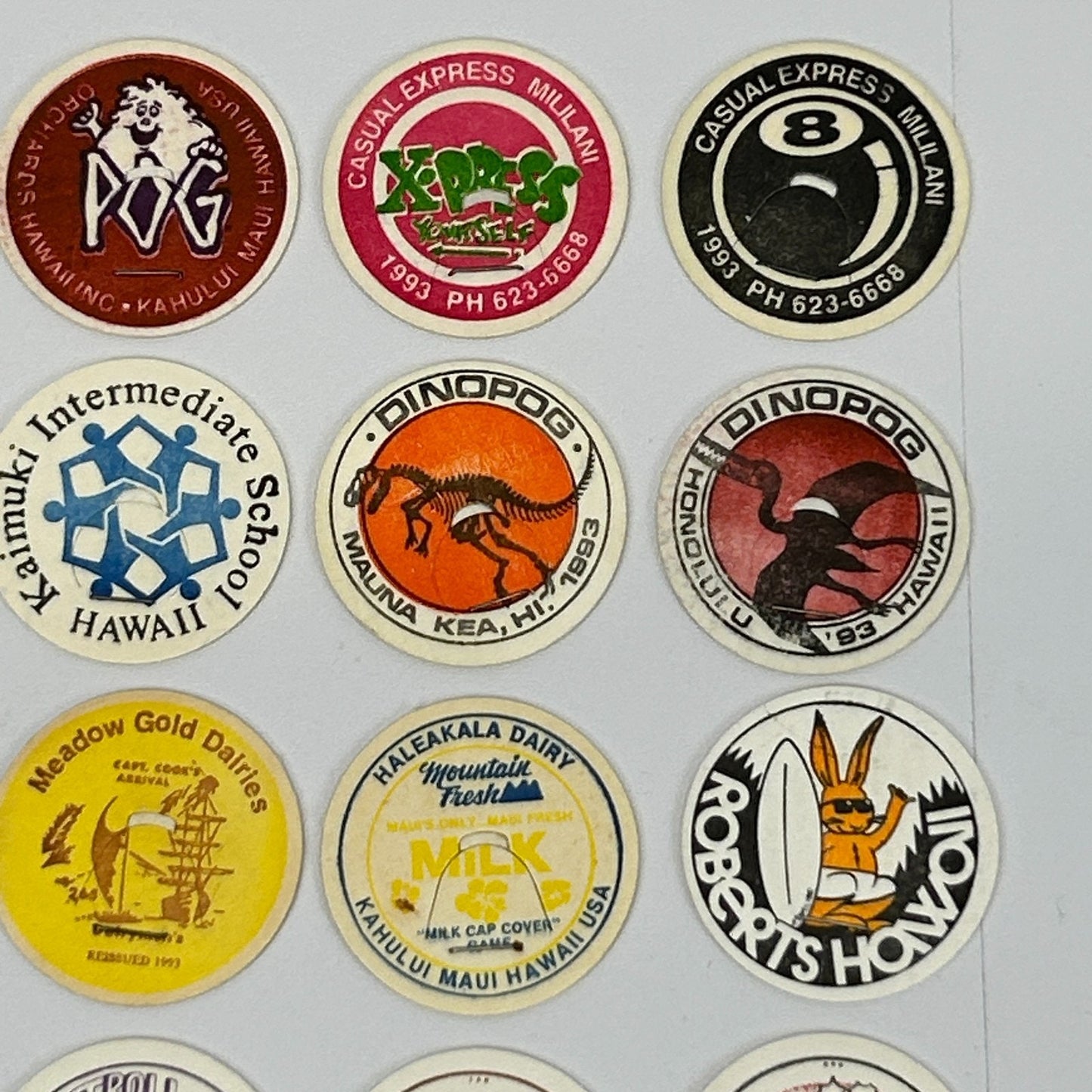 Lot of 21 Hawaii Milk Caps Pogs Vintage 90s Hawaiian Advertising Game 1993