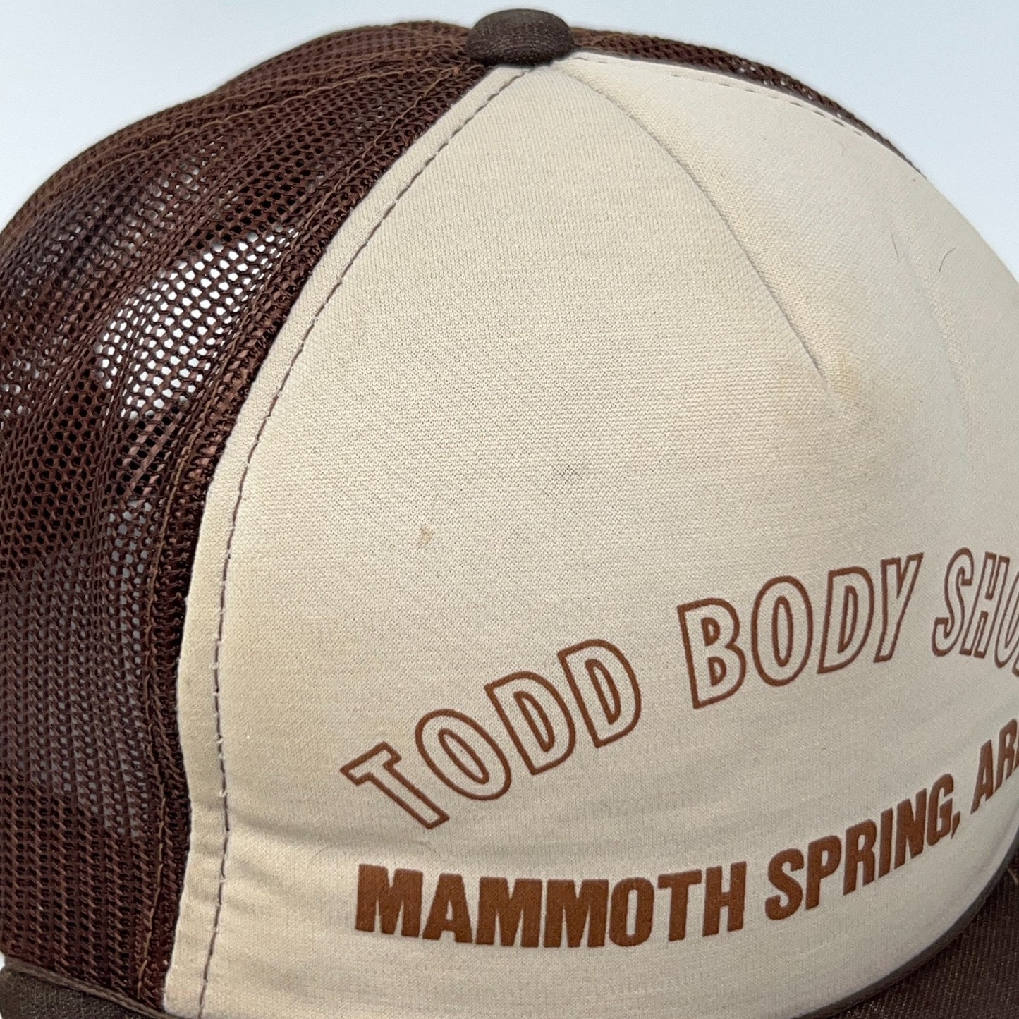 Vintage 80s Todd Body Shop Trucker Hat Baseball Cap Arkansas Snapback Brown