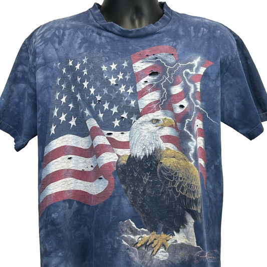 Distressed American Flag Bald Eagle Vintage T Shirt Large The Mountain Mens Blue