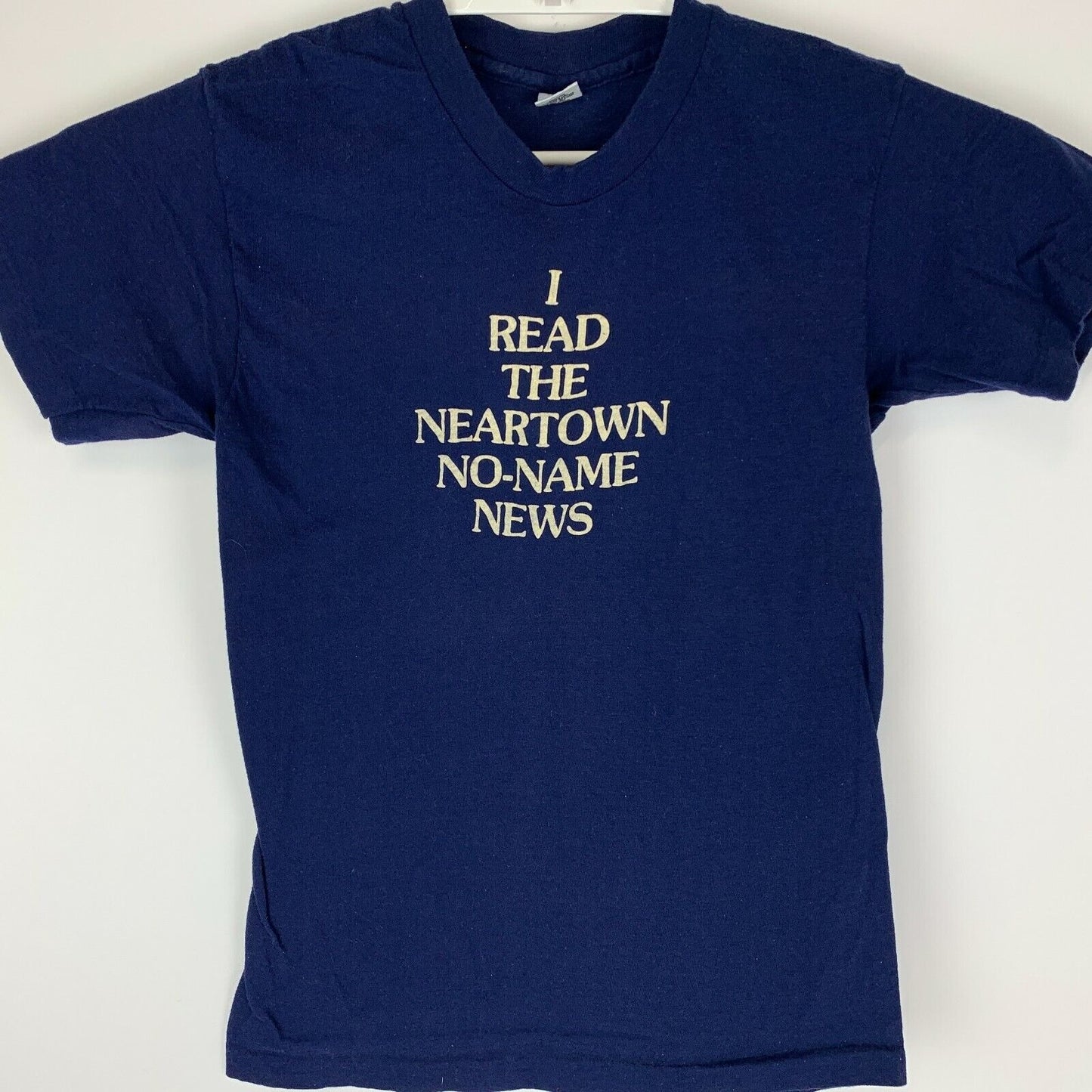 Vintage Neartown No Name News T Shirt X-Small 70s Montrose Newspaper Mens Blue