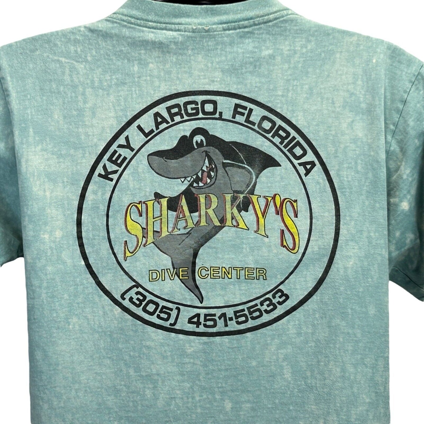 Sharkys 潜水中心复古 T 恤 中号 90 年代 SCUBA Key Largo Florida 男款蓝色