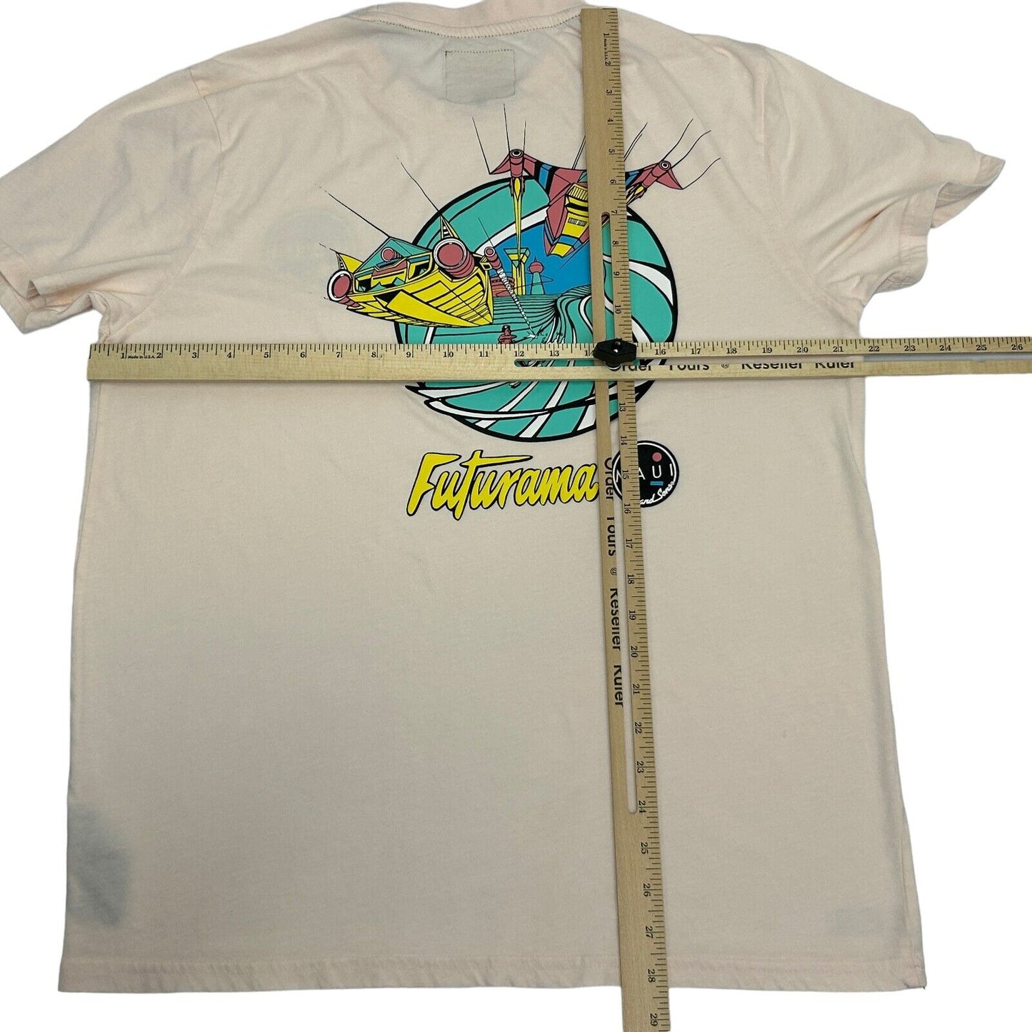 Maui and Sons Futurama Surfer T Shirt Large Space Surfing Surfboards Mens Beige