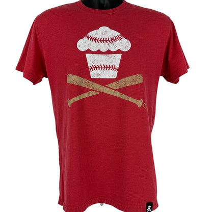 Camiseta de béisbol Johnny Cupcakes, talla mediana, ropa urbana, fabricada en EE. UU., para hombre, color rojo