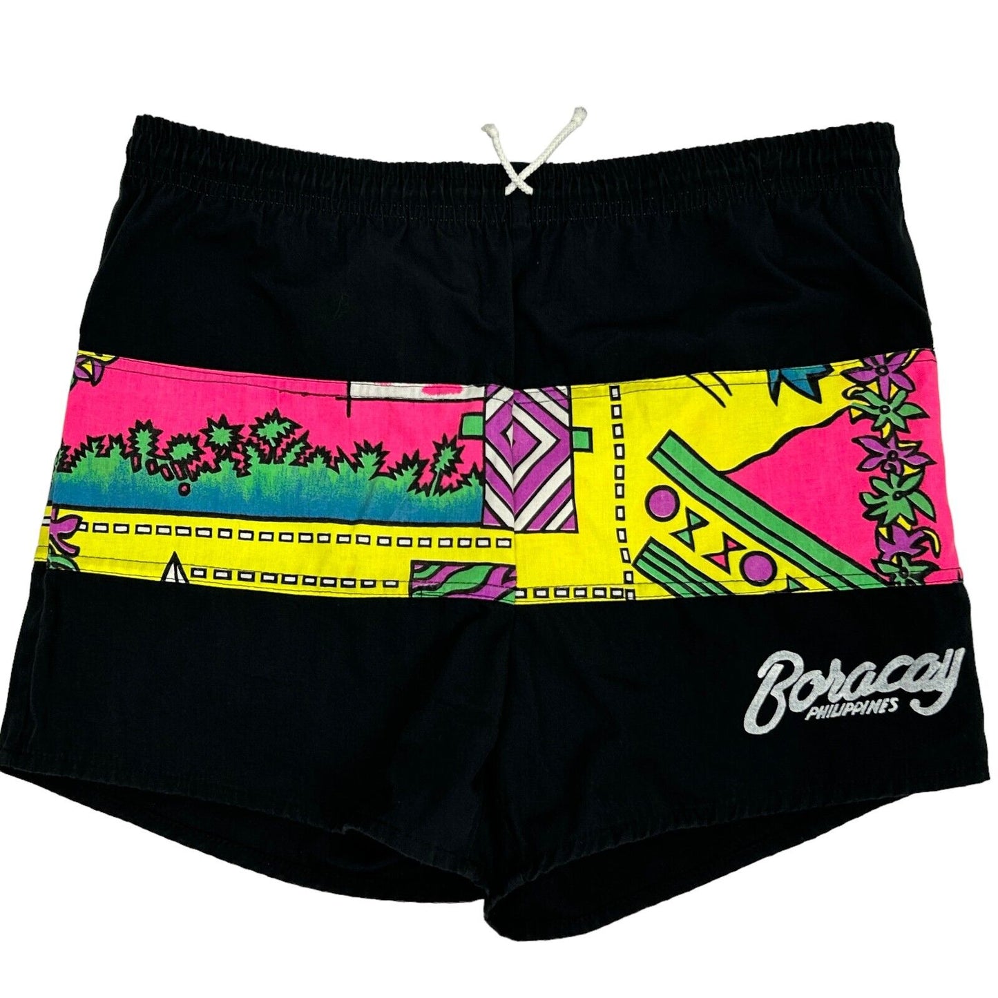 Boracay Philippines Vintage 90s Swimming Trunks Large Shorts Lined Mens Black