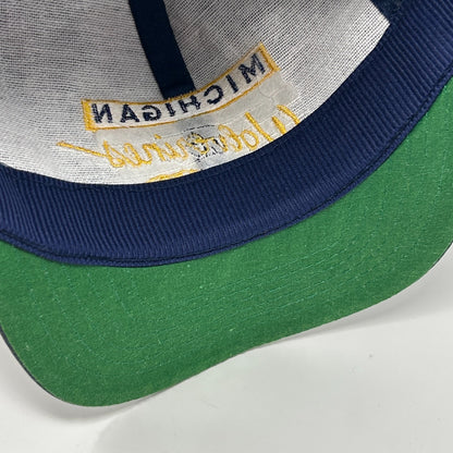 Vintage 90s Michigan Wolverines Cap Baseball Hat Front Row University NCAA Blue - Neon Vintage