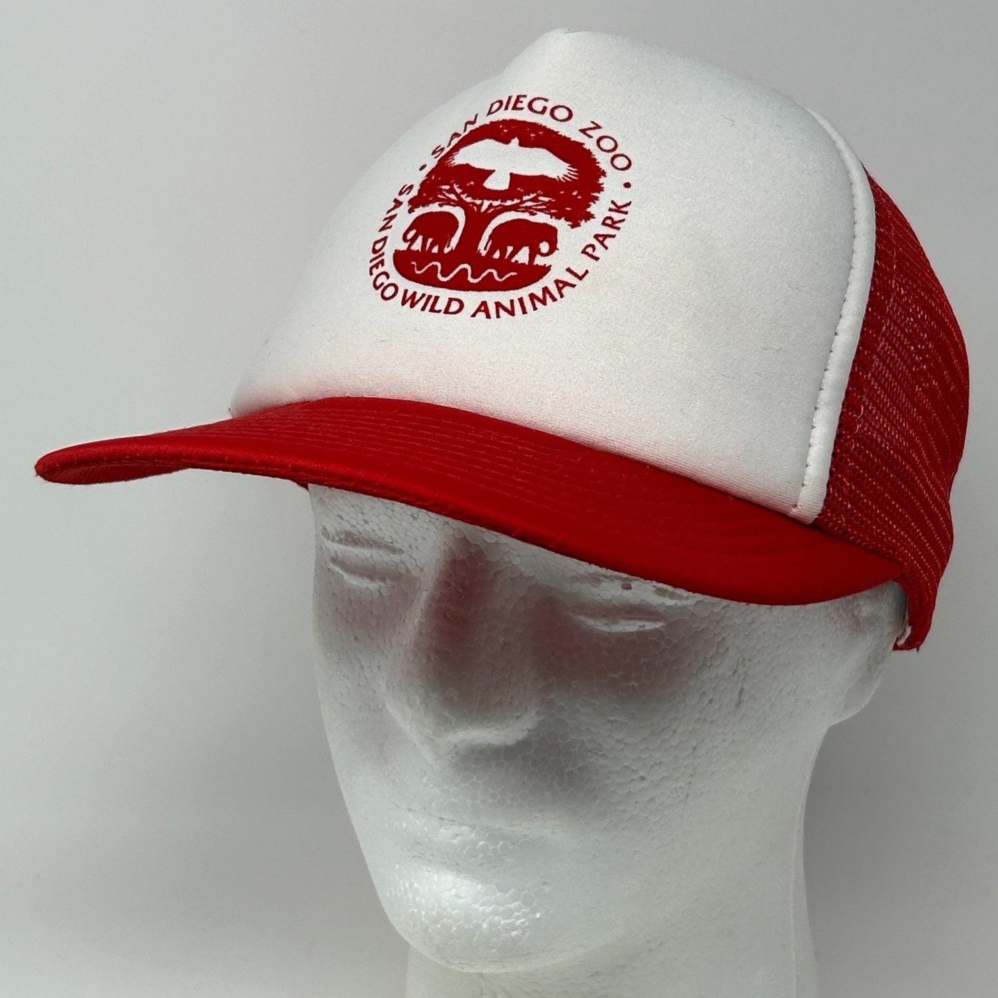 Vintage 80s San Diego Zoo Trucker Hat Baseball Cap Wild Animal Park Snapback Red
