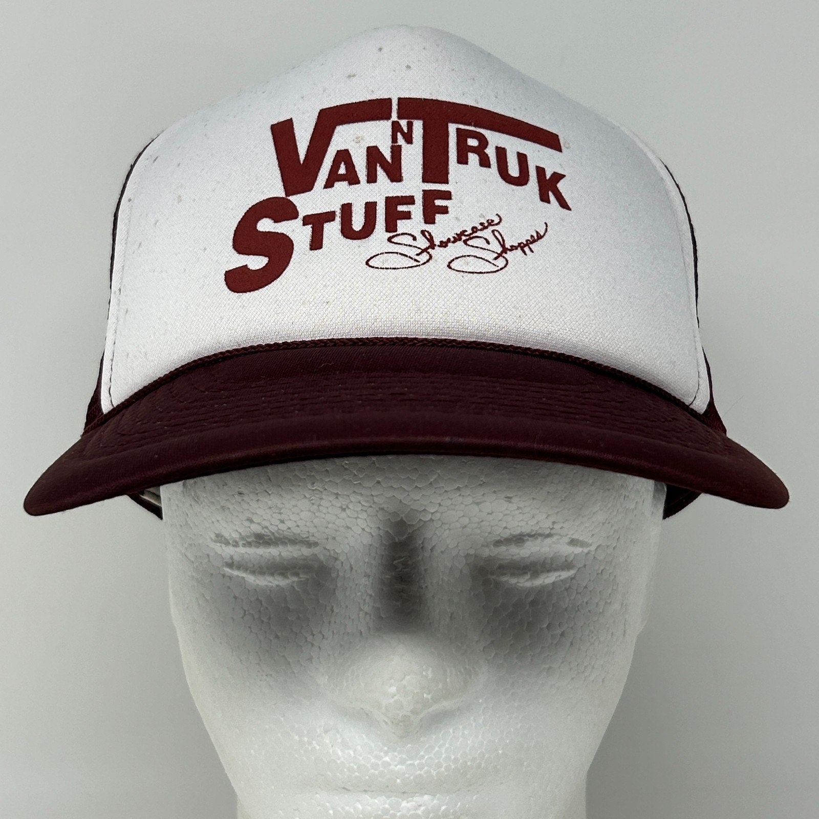 Vintage 80s Van n Truk Stuff Trucker Hat Baseball Cap Truck Mesh Snapback Red - Neon Vintage