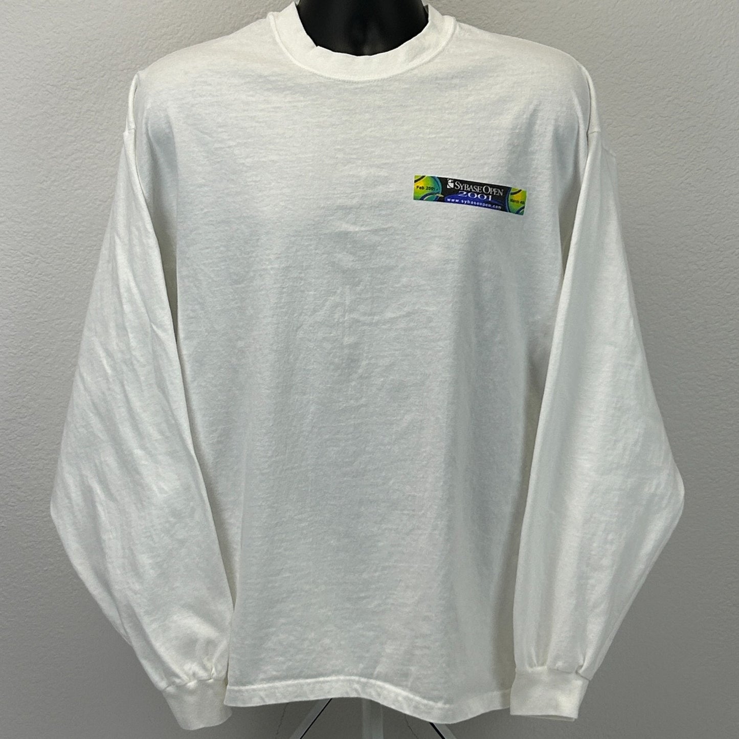Vintage Y2Ks 2001 Sybase Open T Shirt Tennis San Jose White LS Tee XL X-Large