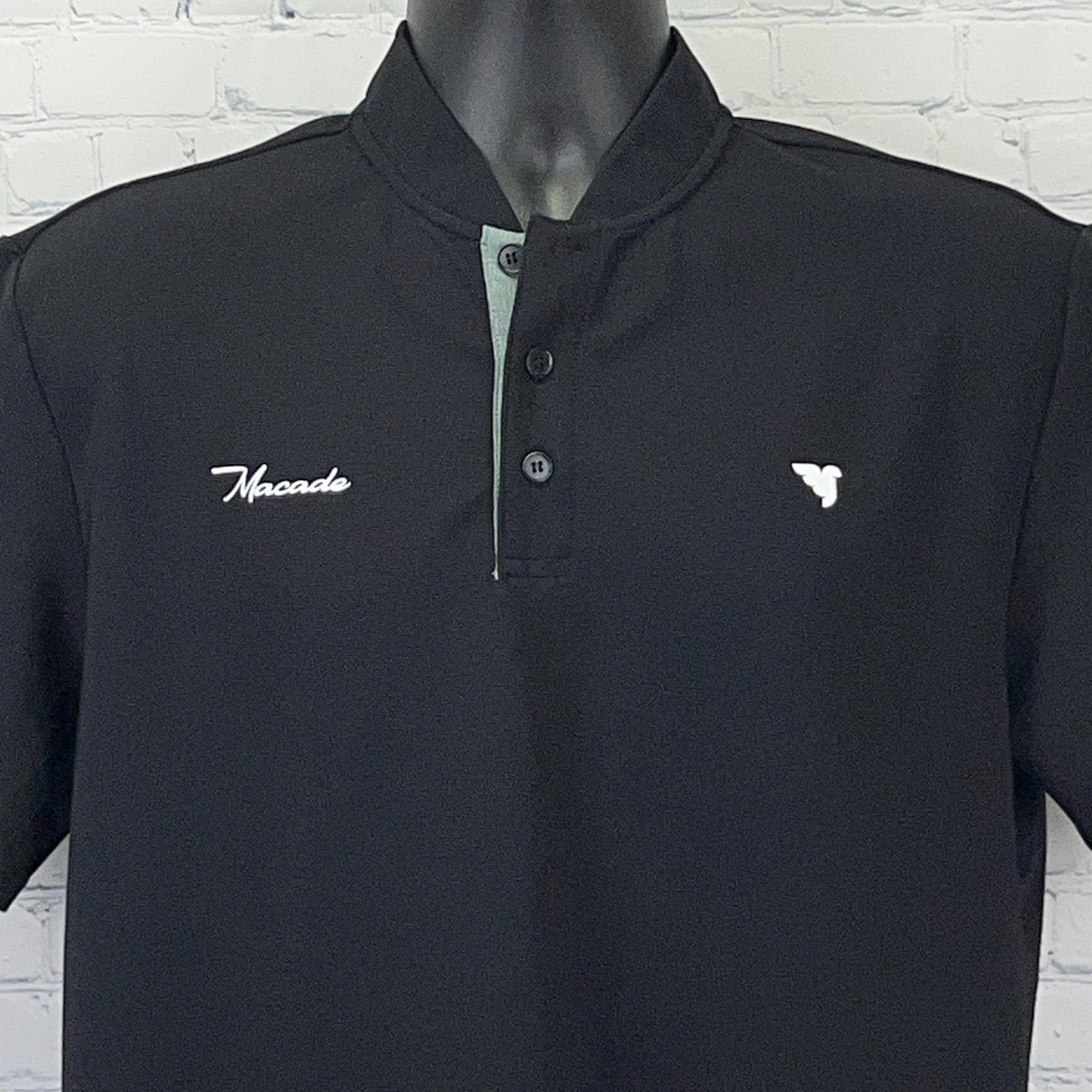 Macade Golf Heath Bomber Henley Shirt Mens L Large Black Short Sleeve Stretch