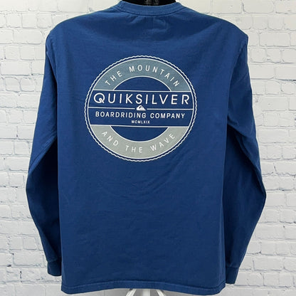 Quiksilver Long Sleeve T Shirt Blue Mountain Wave Logo L Large Regular Fit