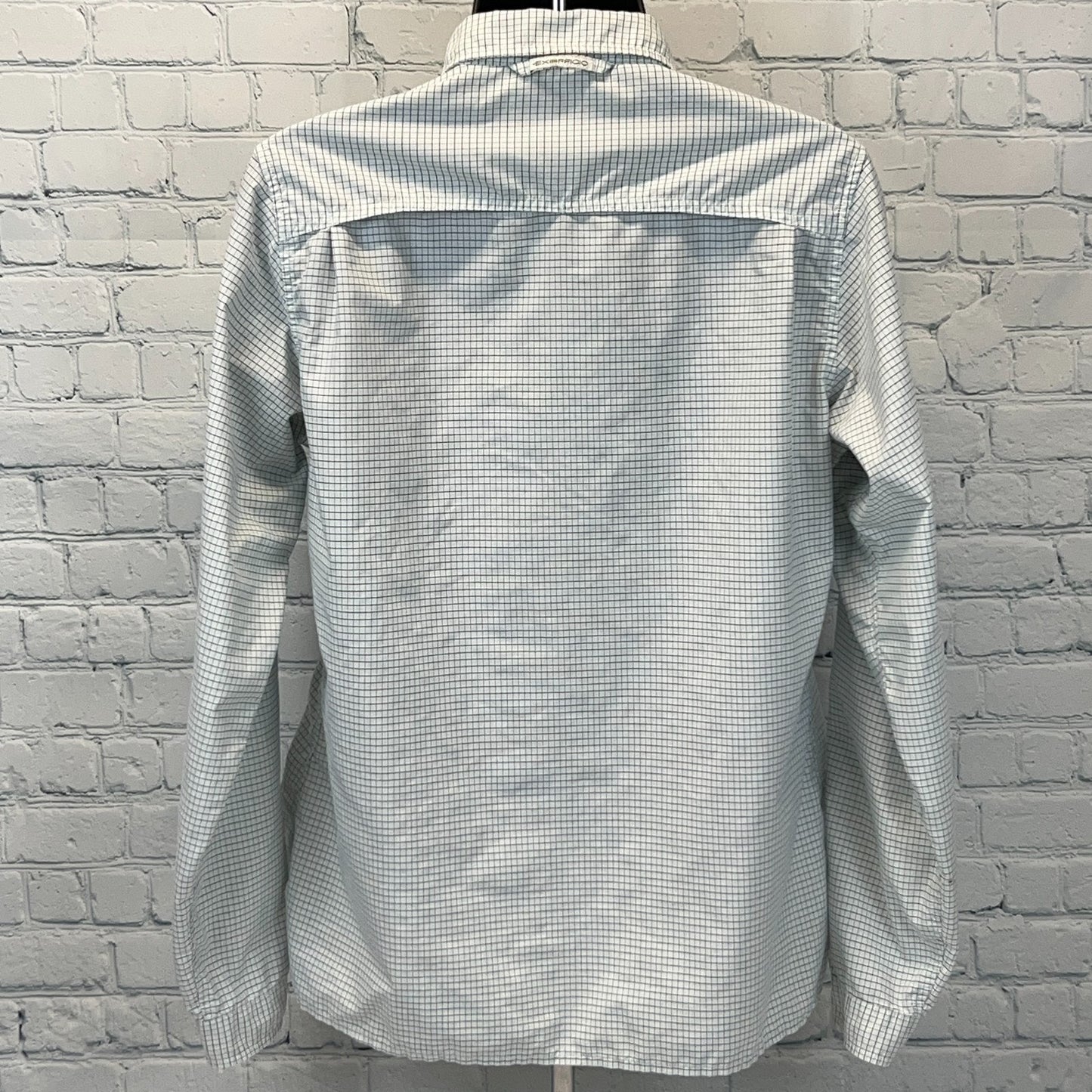 ExOfficio Button Front Shirt Hiking Hiker Fishing Blue Check Womens S Small