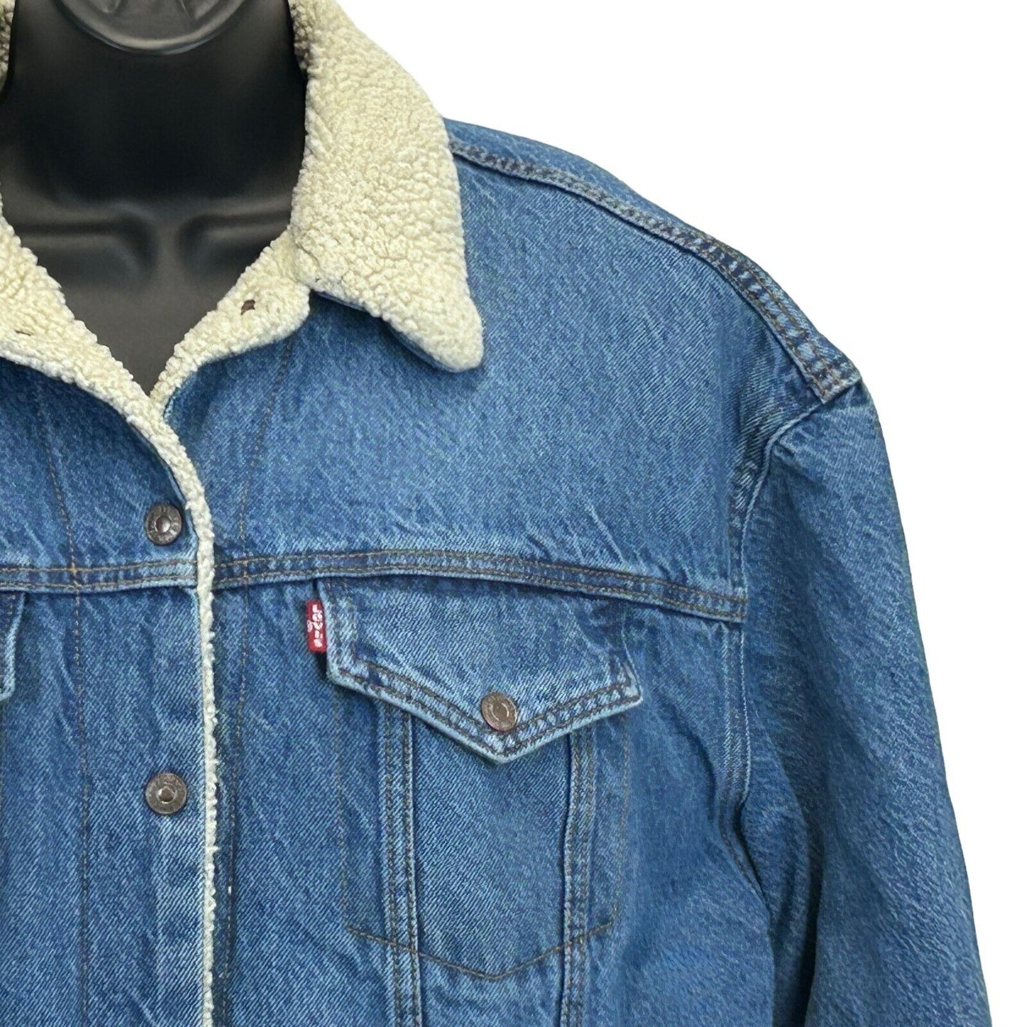 Chaqueta vaquera Levi's para mujer con forro de sherpa, holgada, de mezclilla azul camionero 72867-0003