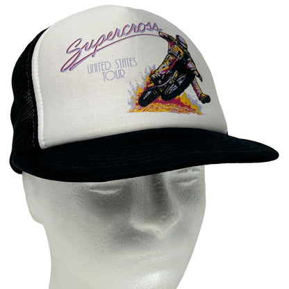 Supercross Tour Vintage 80s Trucker Hat Biker Black Mesh Snapback Baseball Cap