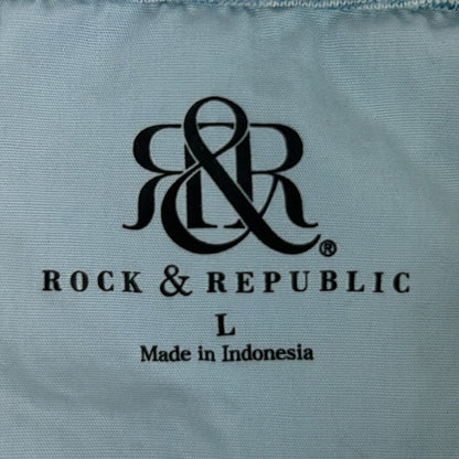 Rock & Republic Polo Shirt Short Sleeve Pocket Striped Blue L Large