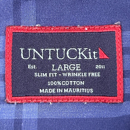 UNTUCKit Marques WF Slim Fit Button Front Shirt Check Plaid LS Blue L Large