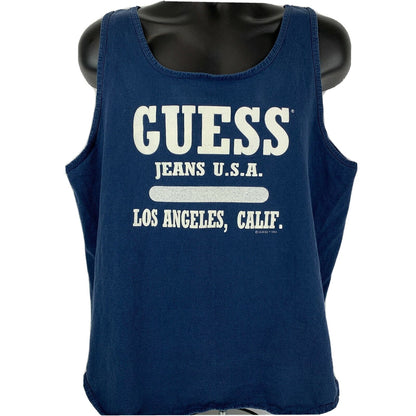 Guess Jeans Los Angeles Vintage 90s Tank Top T Shirt Large California Mens Blue