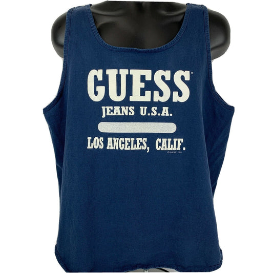 Guess Jeans Los Angeles 复古 90 年代背心 T 恤 大码 加利福尼亚 男款 蓝色