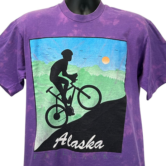 Vintage Fairbanks Alaska Mountain Biking T Shirt Mens L Large Purple 90s Biker