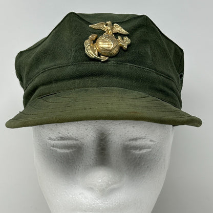 Vintage USMC Marines Utility Cover Hat OD Olive Green Military Cap 6 7/8