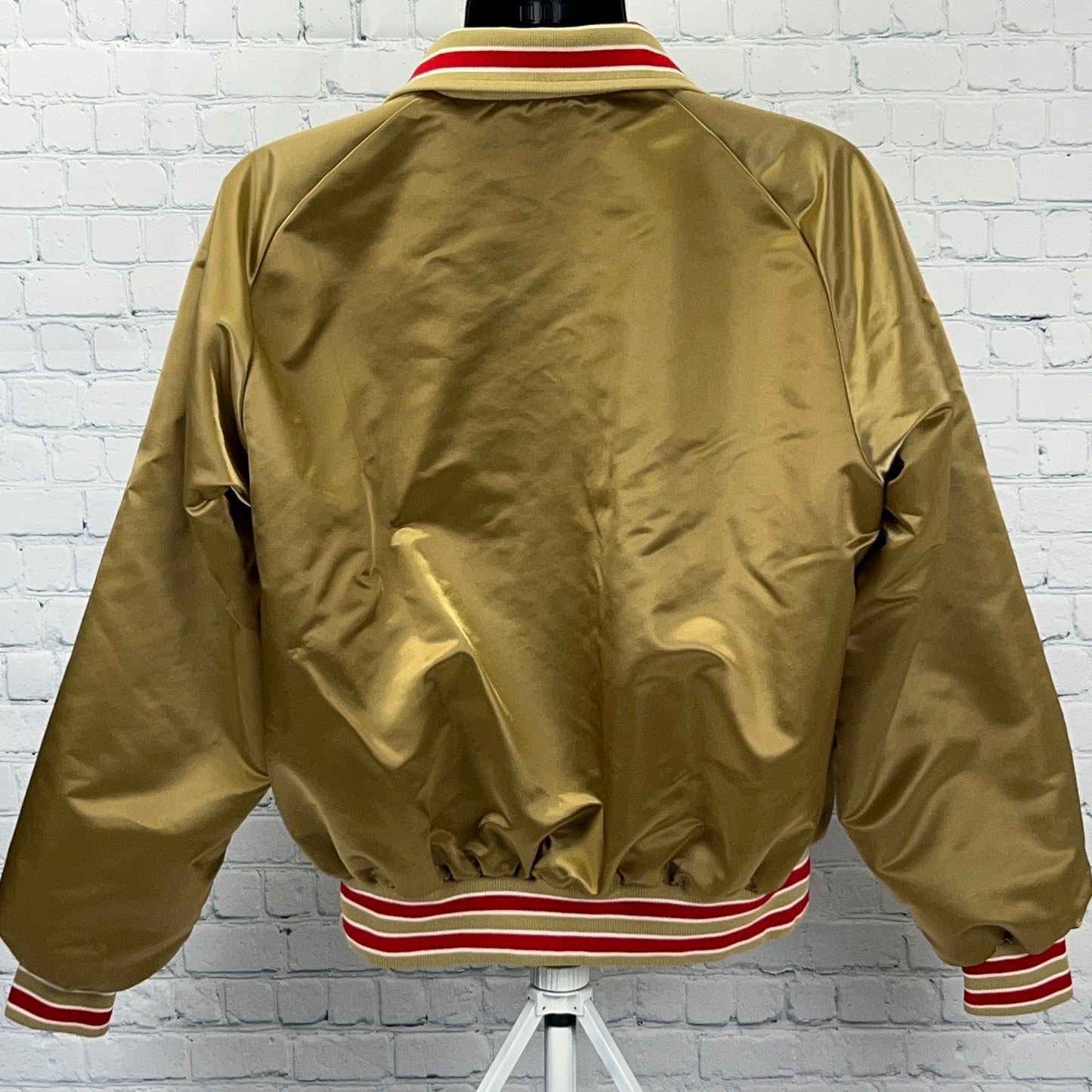 Vintage 80s San Francisco 49ers Satin Bomber Jacket L Large Gold Stahl-Urban NFL