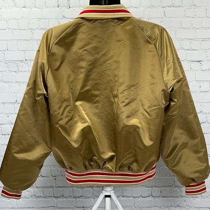 Vintage 80s San Francisco 49ers Satin Bomber Jacket L Large Gold Stahl-Urban NFL