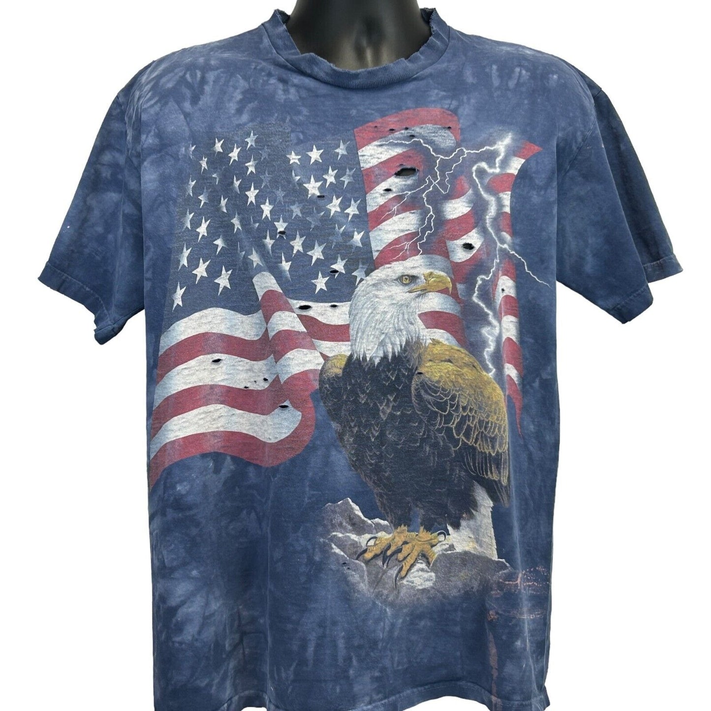 Distressed American Flag Bald Eagle Vintage T Shirt Large The Mountain Mens Blue