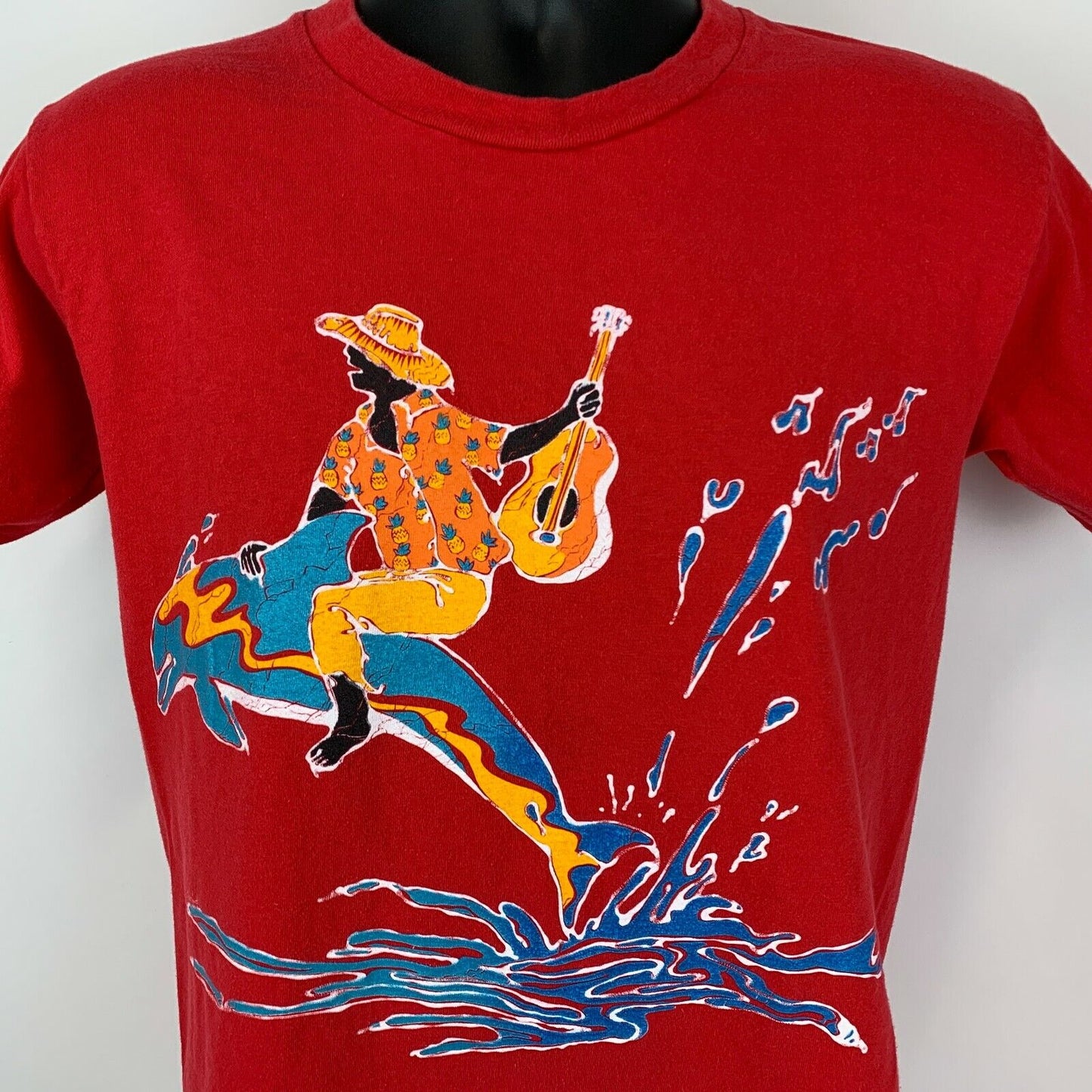 Afro-Caribbean Dolphin Rider Vintage 80s T Shirt Small Jimmy Buffett Mens Red