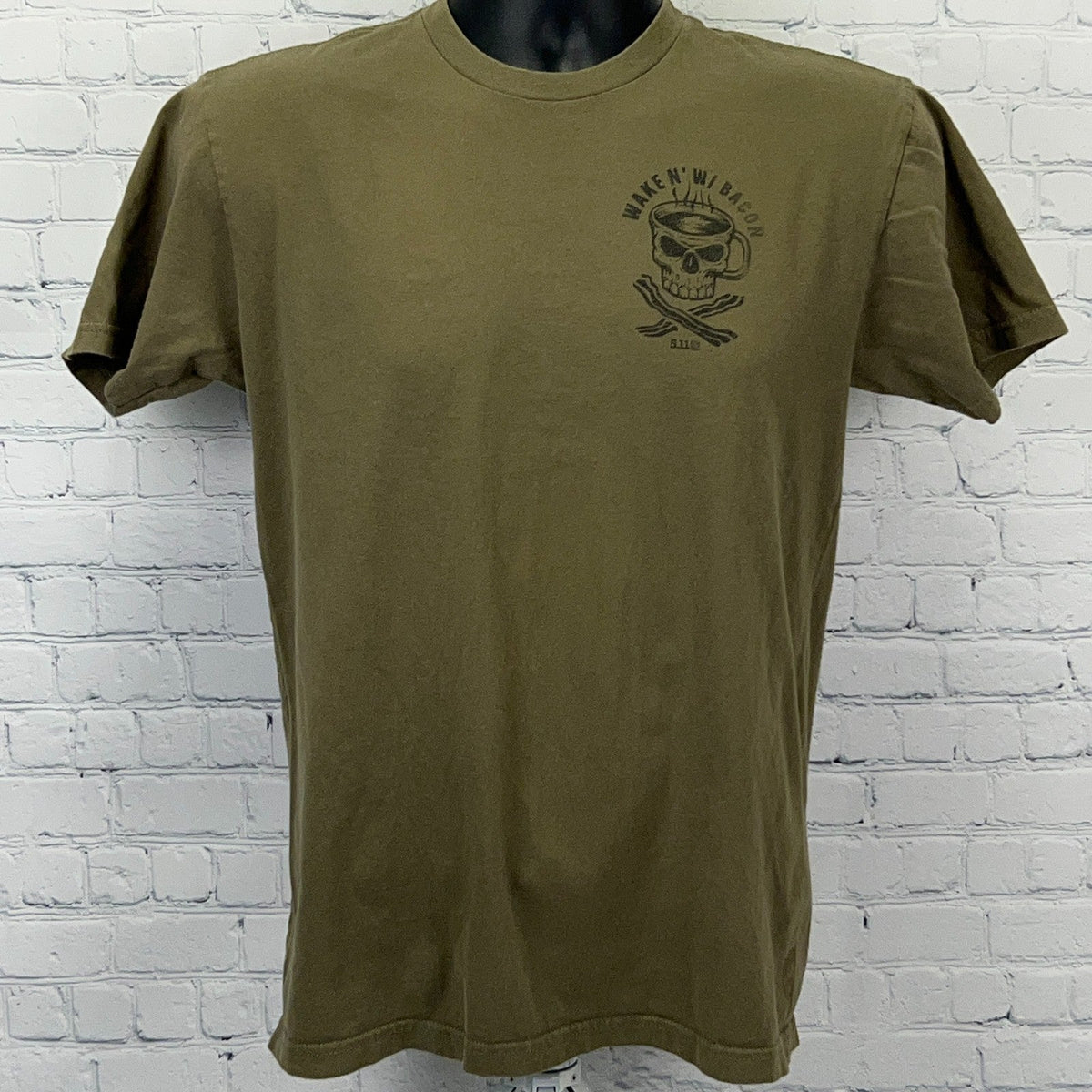 5.11 Tactical Wake N W/ Bacon Skull Coffee オリーブグリーン Tシャツ 511 Tee Sサイズ