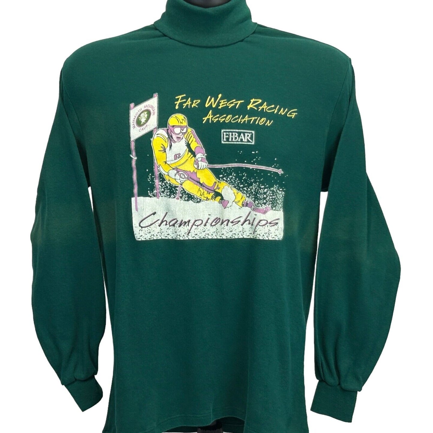 Camiseta de esquí vintage Far West Racing Association, talla mediana, años 90, para hombre, color verde