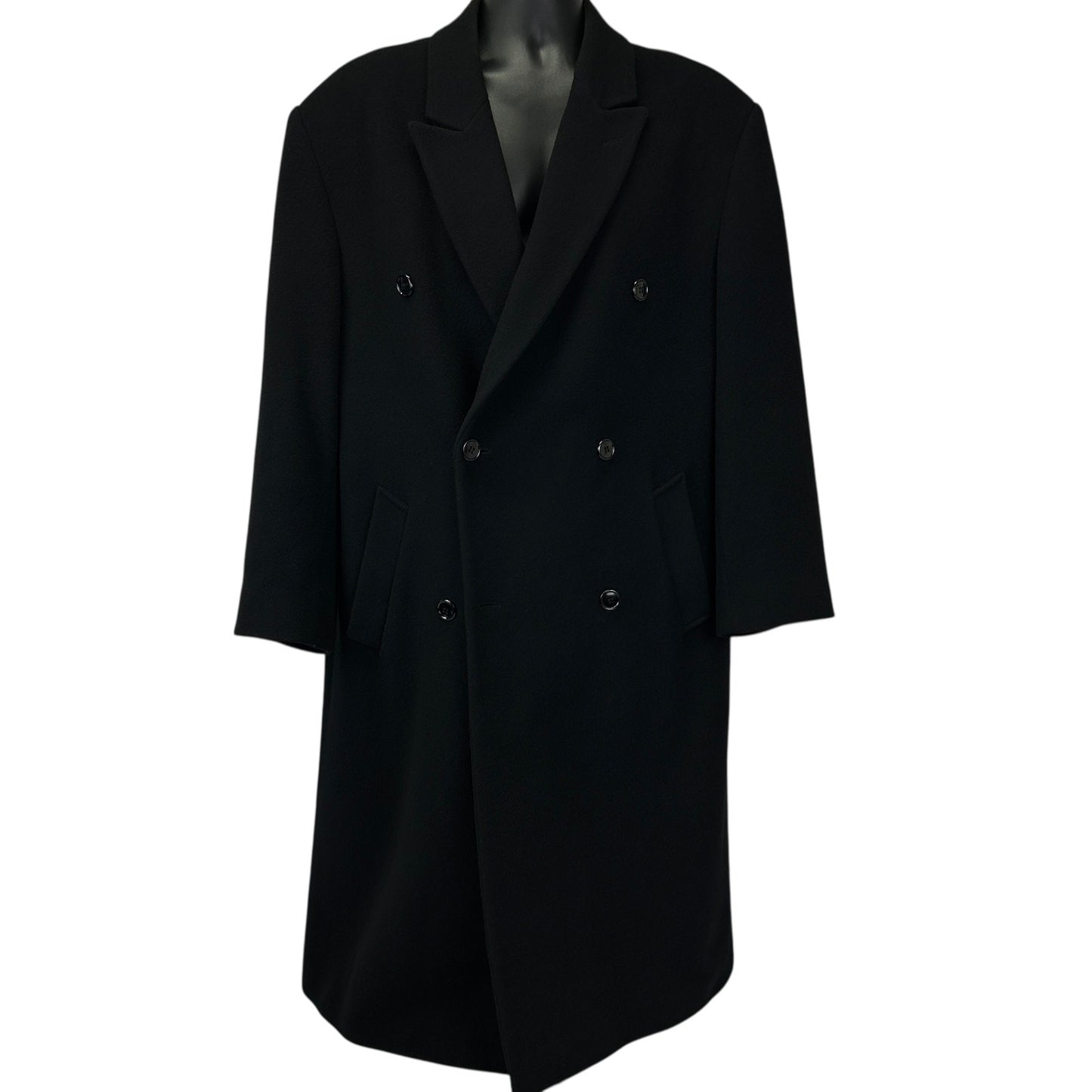 Vintage 90s Kasper Cashmere Blend Double Breasted Overcoat Black 42S 42 Short