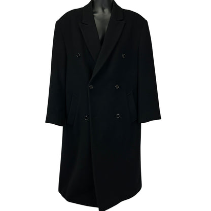 Vintage 90s Kasper Cashmere Blend Double Breasted Overcoat Black 42S 42 Short