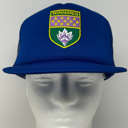 Vintage 80s Winnipeg Canada Trucker Hat Baseball Cap Canadian Blue Mesh Snapback
