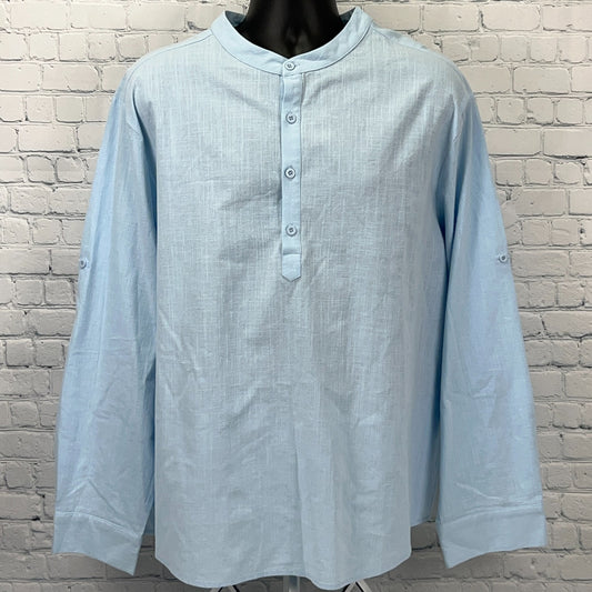 Hardaddy Mandarin Collar Henley Shirt Roll Tab Long Sleeves Blue Mens 2XL XXL