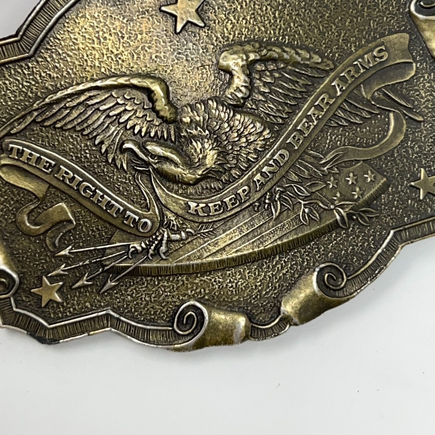 Vintage Right To Bear Arms Bald Eagle Belt Buckle 2nd Amendment Guns Firearms