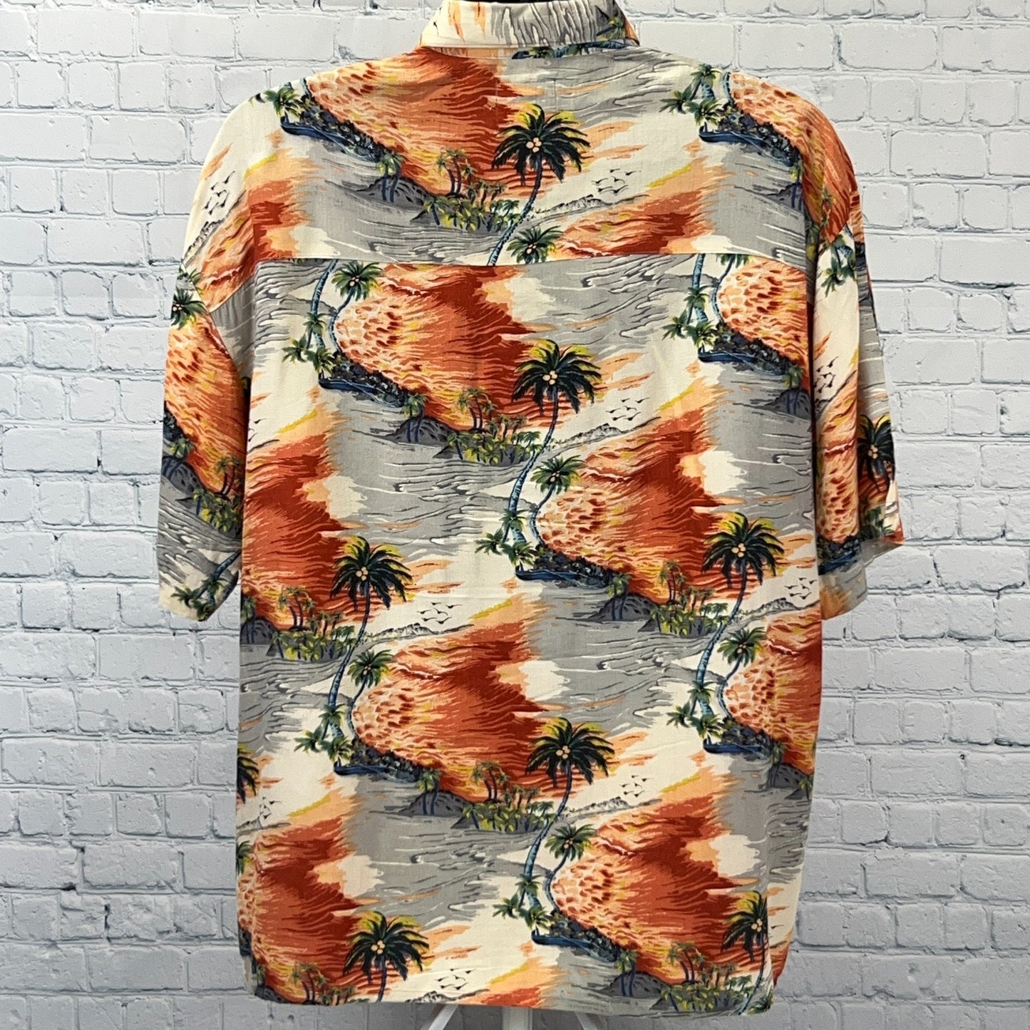 Vintage 90s Ringo Sport Hawaiian Button Front Shirt Gray Short Sleeve L Large