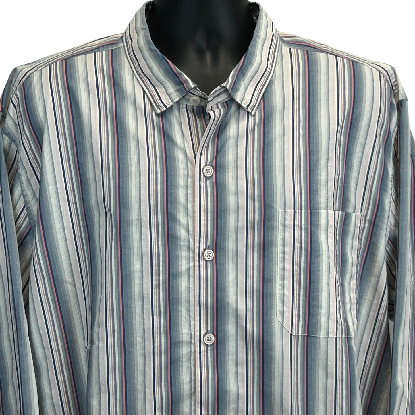 Tommy Bahama Button Front Shirt 2XL Blue Pink Striped Cotton Long Sleeve