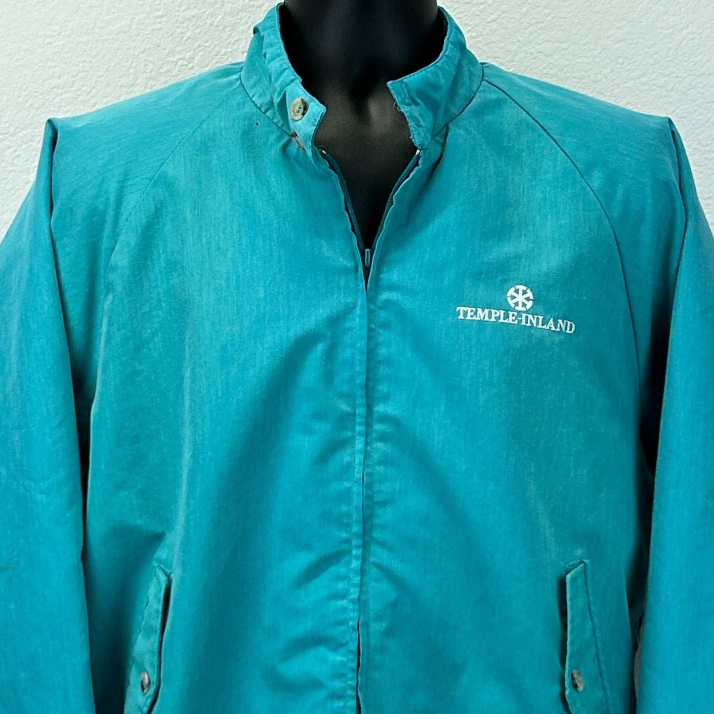 Vintage 90s Temple Inland Bomber Jacket Austin Texas USA Made Blue Mens L Large