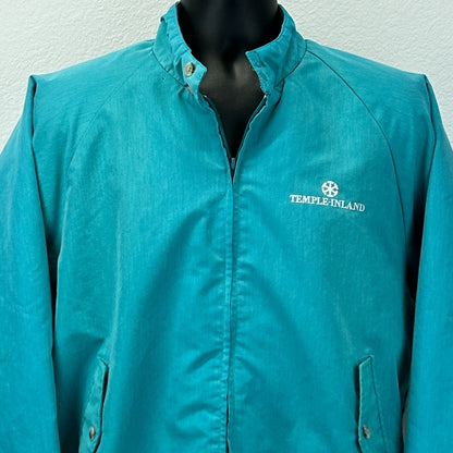 Vintage 90s Temple Inland Bomber Jacket Austin Texas USA Made Blue Mens L Large