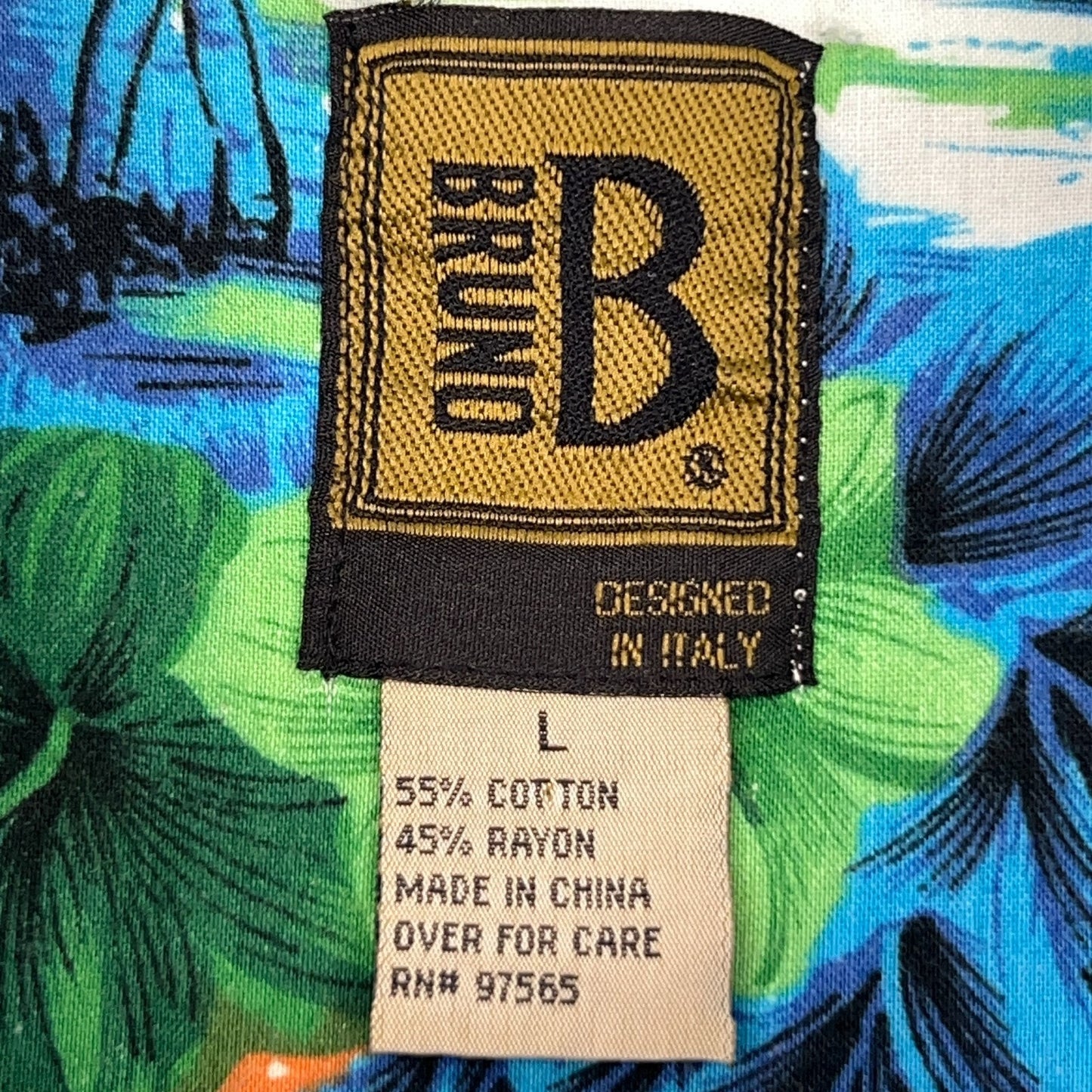 Vintage 90s Bruno Hawaiian Button Front Shirt Blue Beach Short Sleeve M Medium