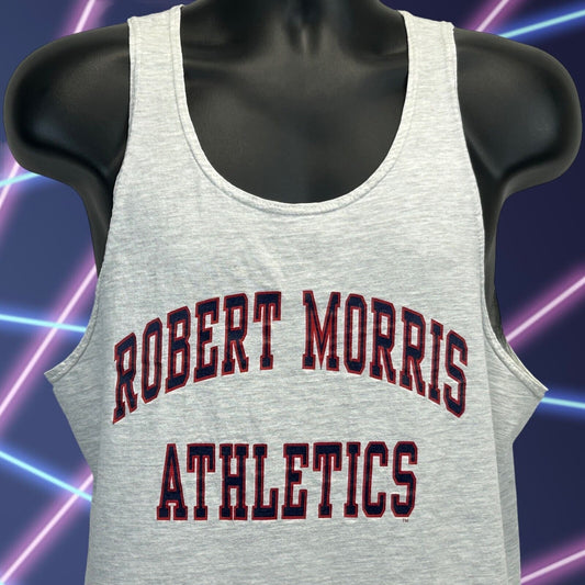 Camiseta sin mangas vintage de atletismo de la Universidad Robert Morris, años 90, para hombre, color gris