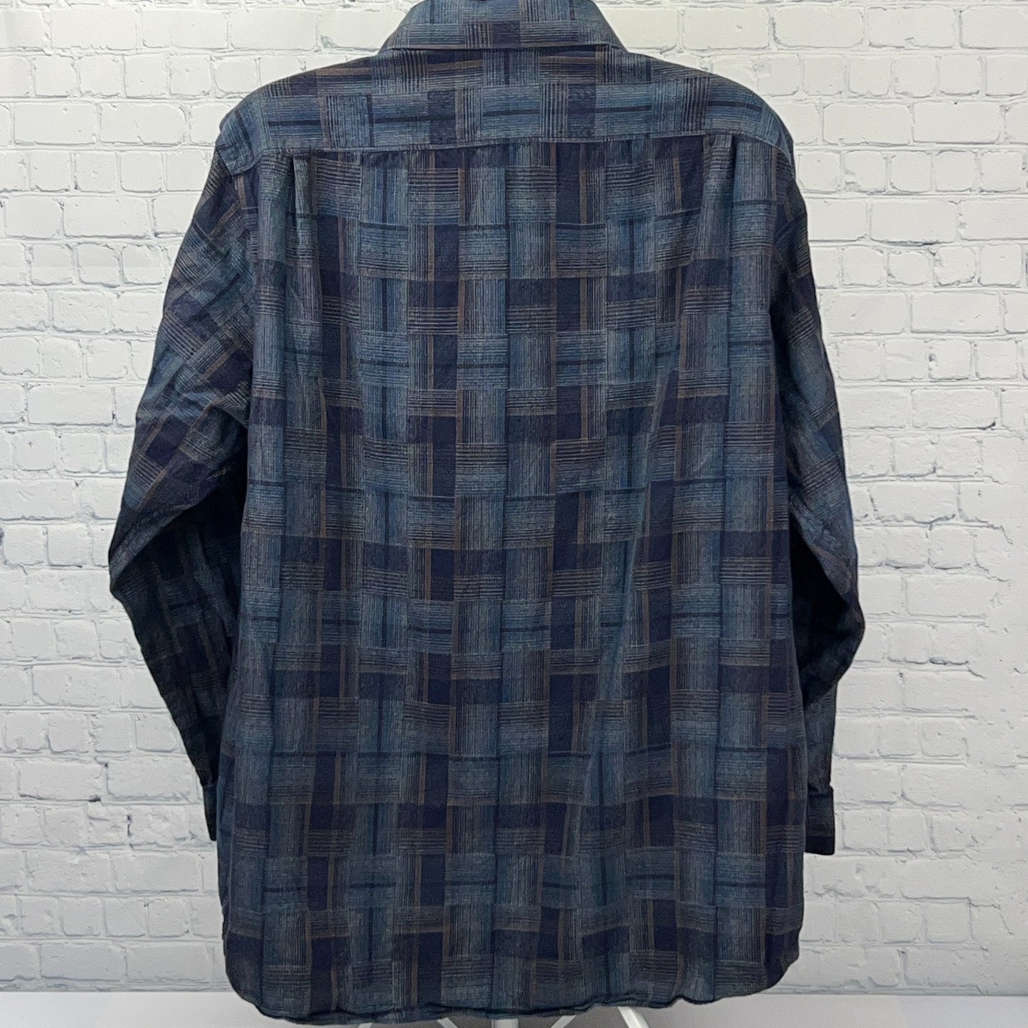 Hart Schaffner Marx Shirt 3XT 3XLT XXXL Tall Blue Plaid Long Sleeve Button Front