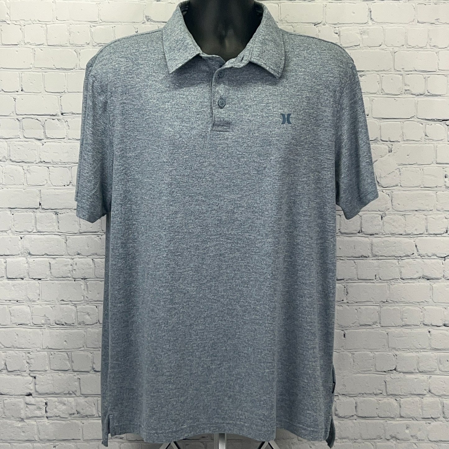 Hurley One & Only Icon Polo Shirt Mens L Large Blue Gray Short Sleeve Stretch
