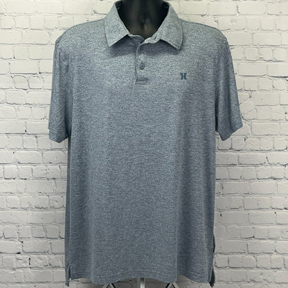 Hurley One & Only Icon Polo Shirt Mens L Large Blue Gray Short Sleeve Stretch