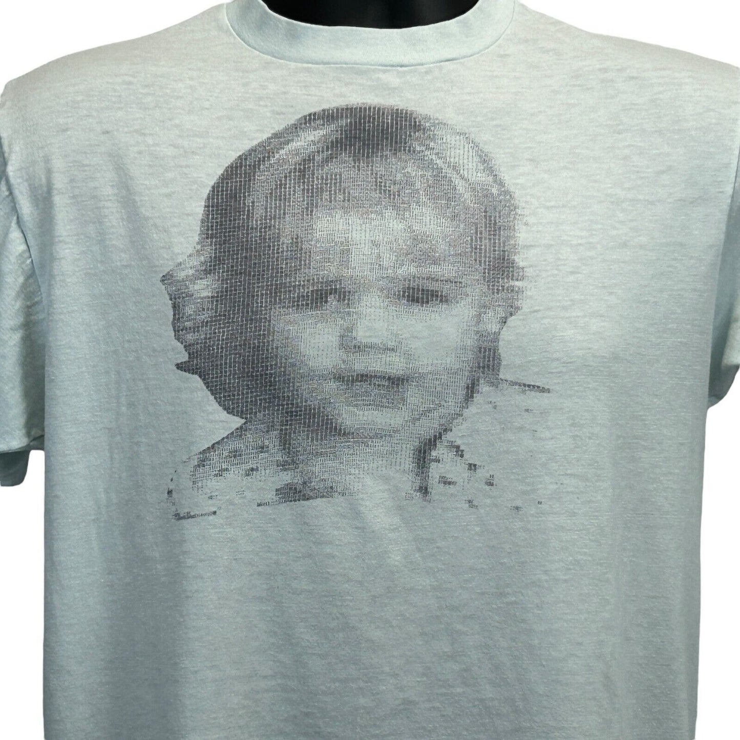 Vintage 80s Little Girl T Shirt Mens Medium Computer Dot Matrix Printed Blue